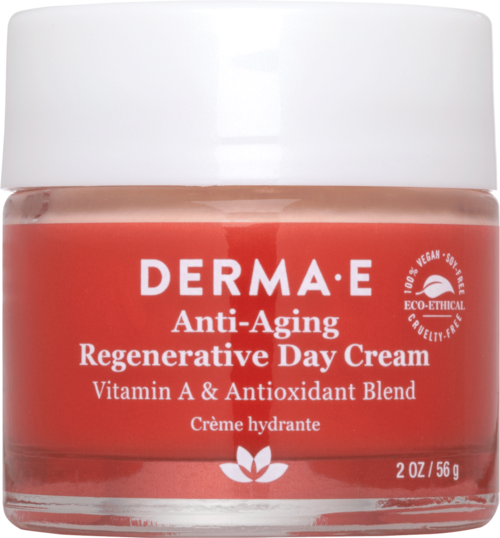Säiliö Derma-E Anti-Aging Regenerative Day Cream, jossa on vitaminoita ja antioksidantteja.