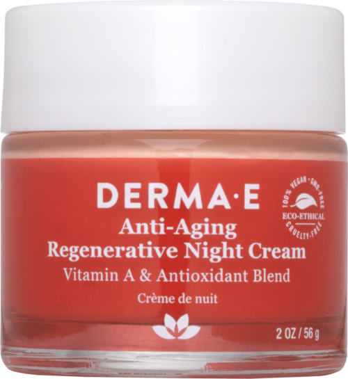 Een potje anti-aging nachtcrème met vitamine A en antioxidanten, gelabeld als veganistisch, milieuvriendelijk en dierproefvrij.
