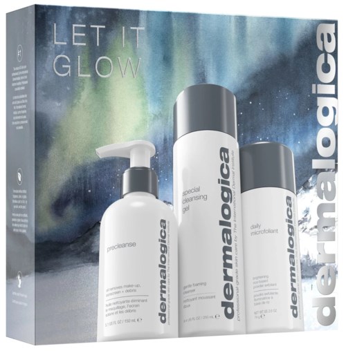 Set of three skincare products including cleansing gel, foaming mousse, and daily moisturizer from DermaLogic.