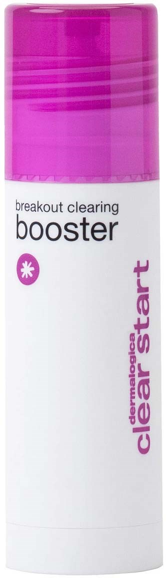A white bottle with a pink cap and label, named "Clear Start" breakthrough clearing booster.