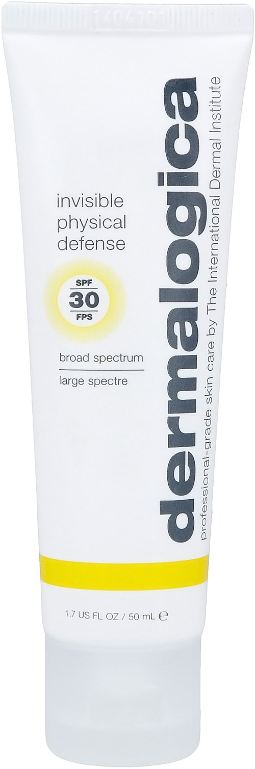Valkoinen tubi dermatologica-suojavoidetta, SPF 30, laajakirjoinen, 50 ml ja musta teksti.