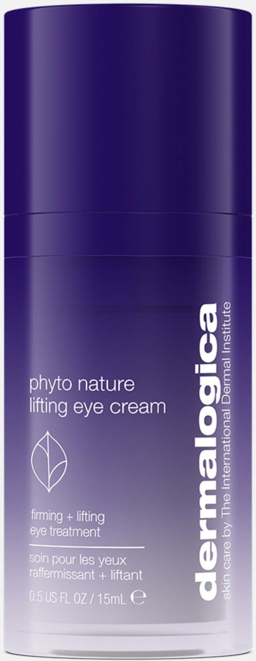 A purple bottle labeled Dermalecia Phyto Nature lifting eye cream with a white text design.