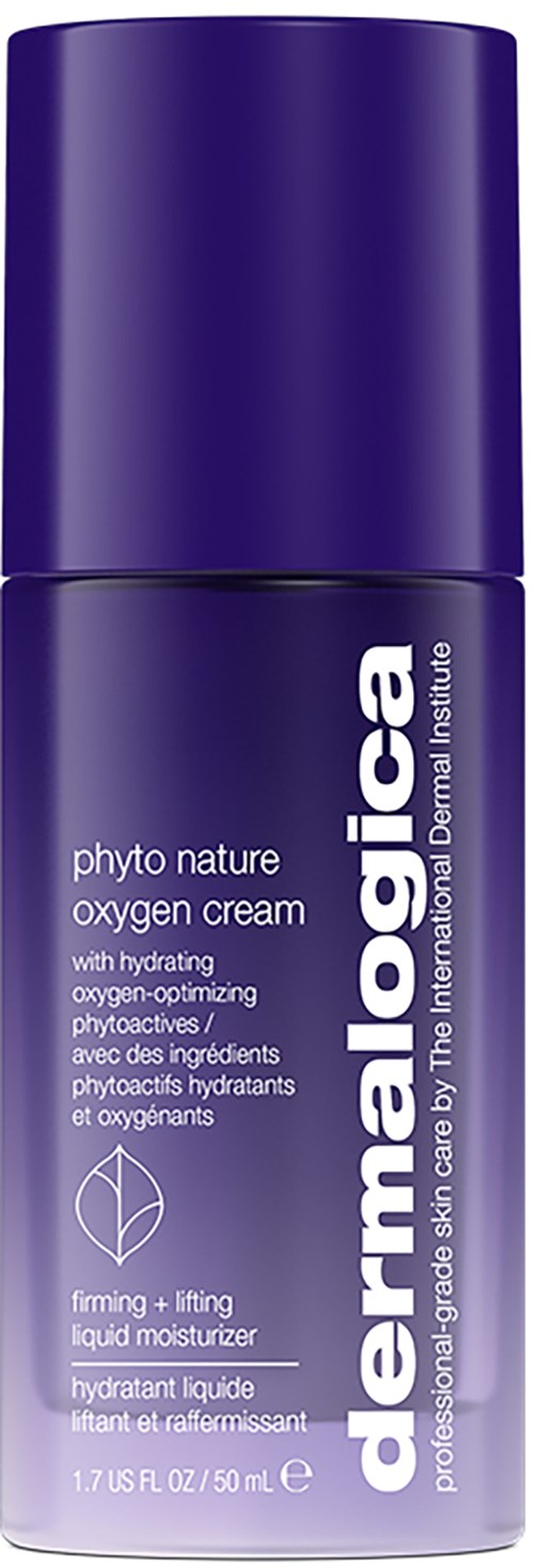 Violetti pyöreä pullo Dermafluge hapen kosteusvoidetta ja nuorennusta varten.