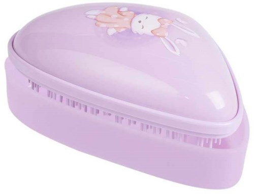 A purple container with a cute bunny and hearts on the lid, likely a themed storage or lunch box.