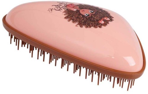 A pink hairbrush with a girl cartoon and the words "Hello Darling" on it.