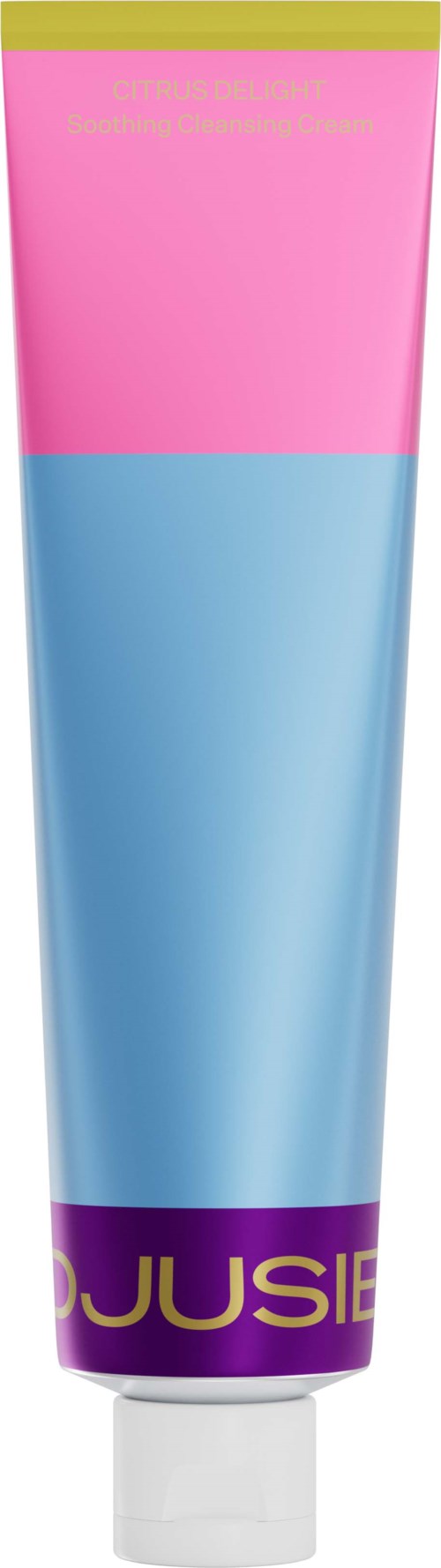 Eine Tube mit rosa, blau, grün und violett, wahrscheinlich ein Kosmetik- oder Hautpflegeprodukt.