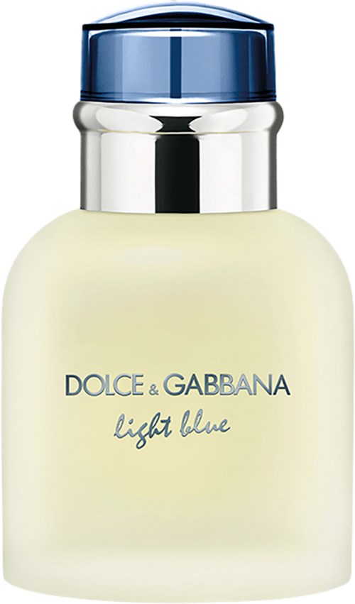 Een fles Dolce & Gabbana Light Blue parfum met een blauwe dop en lichtkleurig lichaam.
