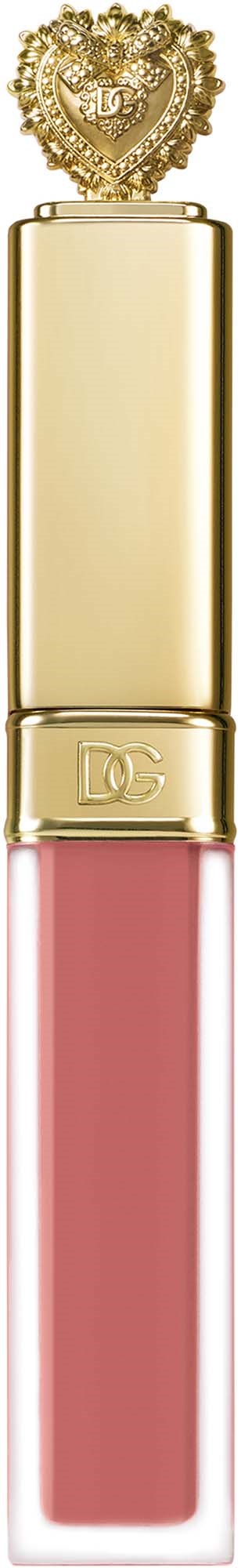 A lip gloss with gold details and a luxurious heart-shaped top design.