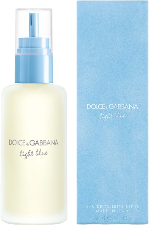 Een lichtblauwe parfumfles en doos uit de Dolce & Gabbana Light Blue lijn.