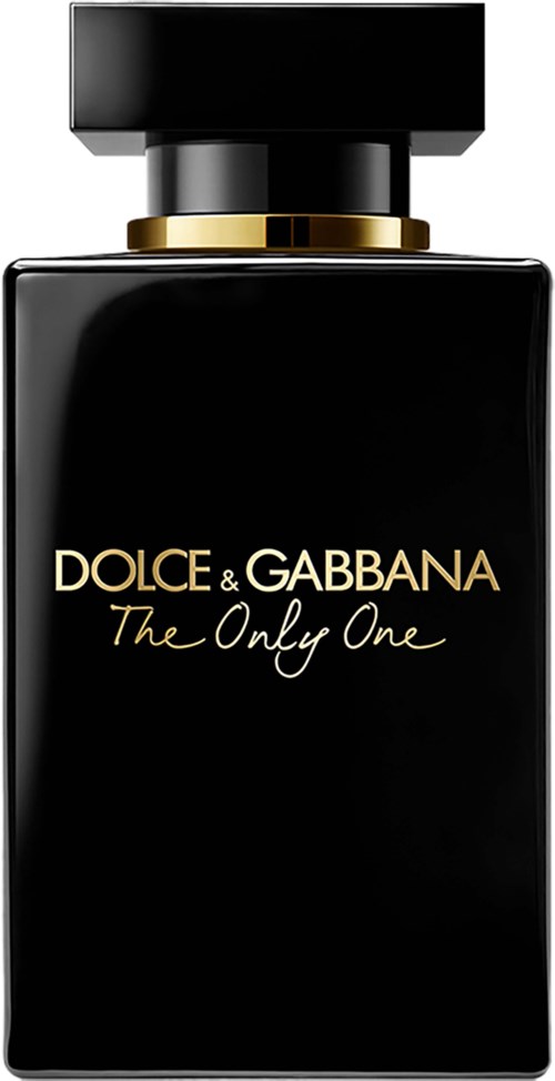 Zwarte parfumfles met gouden accenten, gelabeld "DOLCE & GABBANA The Only One."