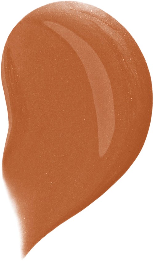 A drop-shaped, brown makeup foundation sample with a shiny surface and smooth texture.