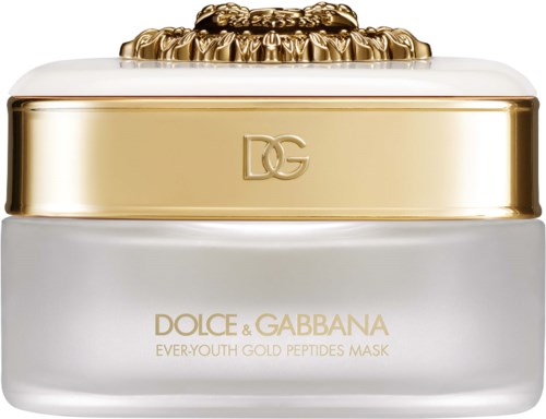 Dolce & Gabbana Ever-Youth Gold Peptides Mask i en hvit krukke med gulldetaljer og logo på toppen.