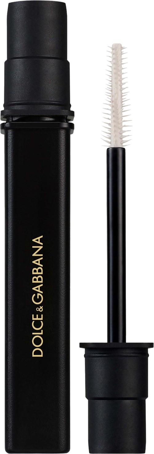 Musta ripsiväriputki, jossa on kultainen Dolce & Gabbana -logo ja harja, jossa on valkoisia taitoksia.