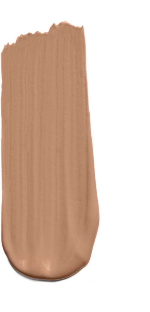 A streak of beige or light brown makeup or foundation on a white background.