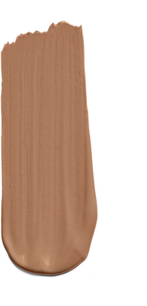 A beige-colored liquid foundation smear on a white background.