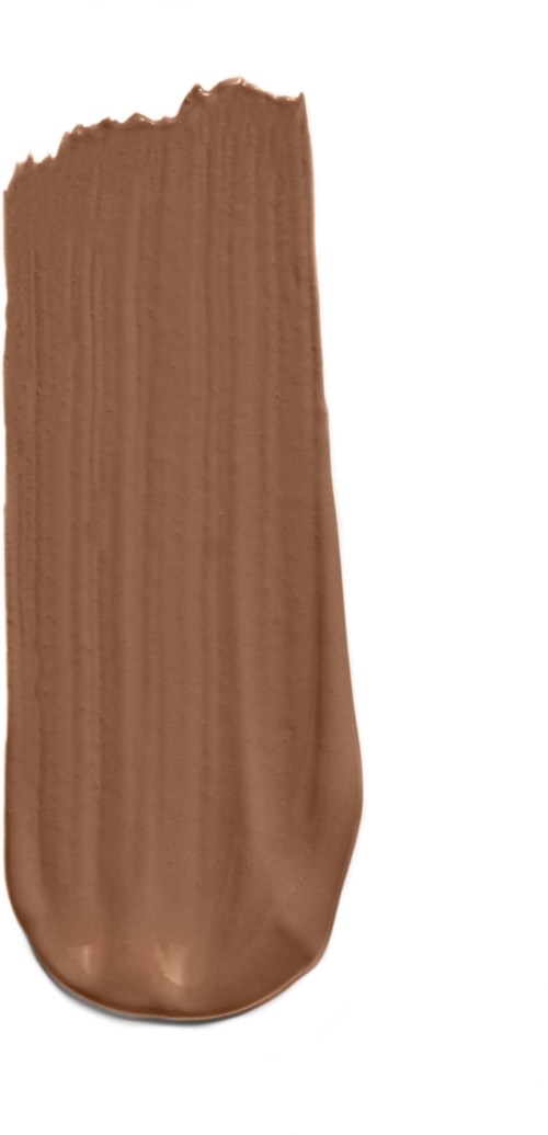 A streak of brown makeup or paint on a white background.