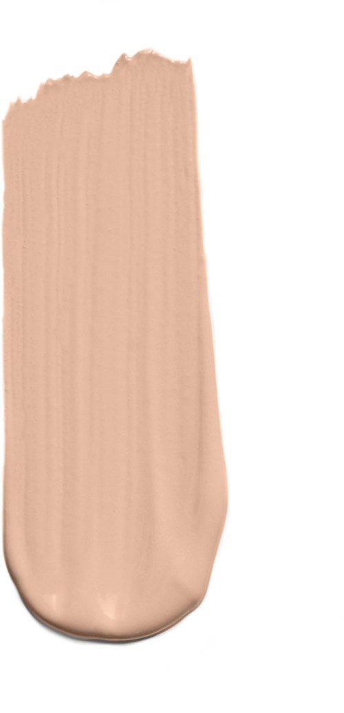 A makeup swatch showing a neutral beige color on a white background.