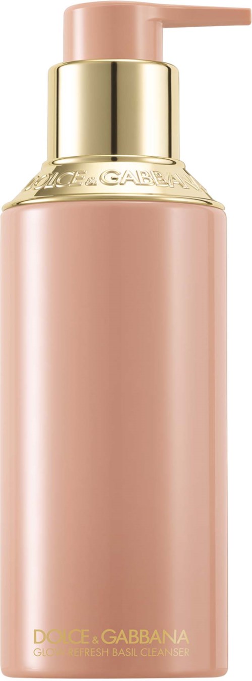A pink bottle with a gold cap and pump, likely a cosmetic or skincare product.