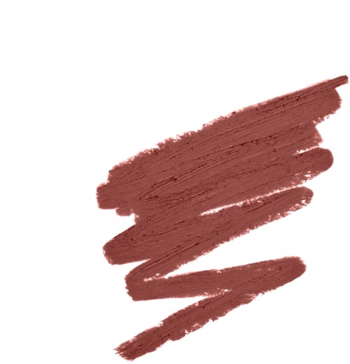 A brown lipstick swatch with a matte finish on a white background.