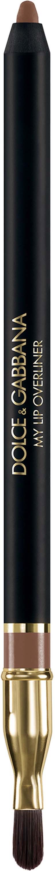 Ein schwarzer Make-up-Pinsel mit goldenen Akzenten und abgerundeteter Spitze, beschriftet "Dolce & Gabbana, My Waking".