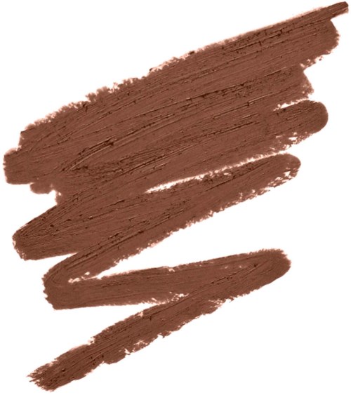 Ein brauner Make-up- oder Lippenstiftstrich mit glatter, cremiger Textur auf weißem Hintergrund.