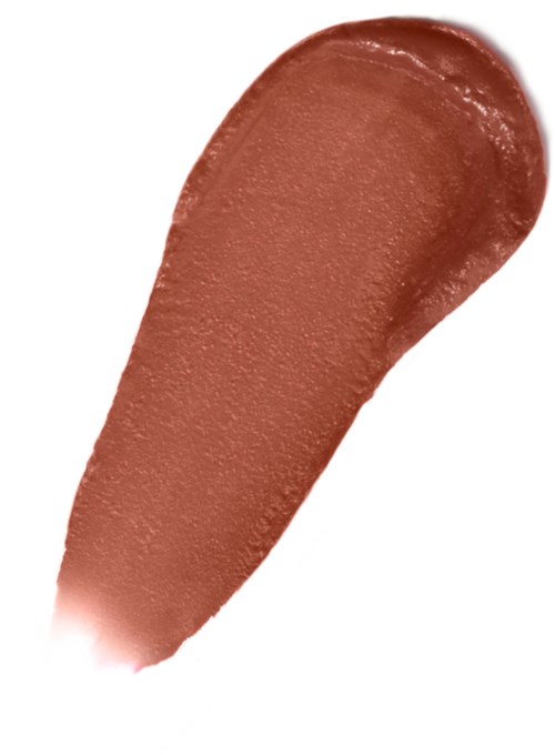 A blob of brownish-red makeup or lipstick, with a rounded top and a tapered tail, on a white background.