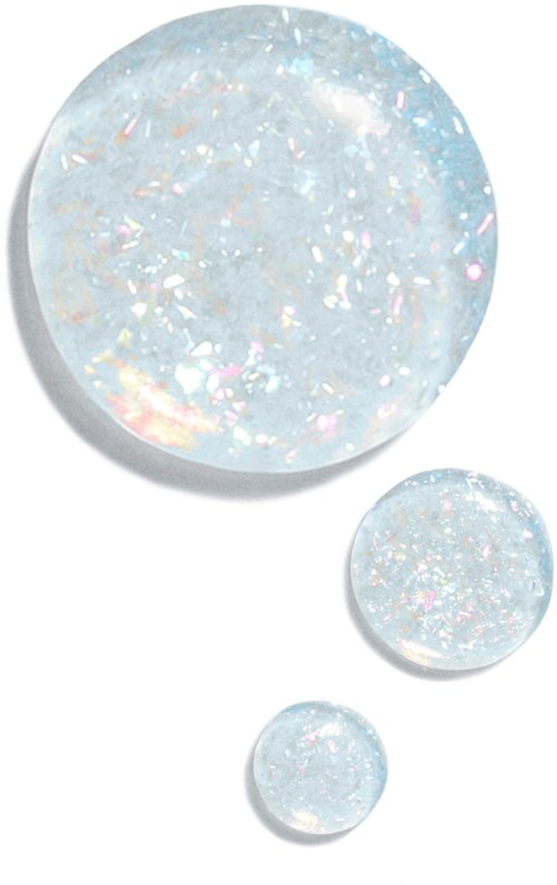 Three round, shiny objects with sparkly, light-colored surfaces, decreasing in size from top to bottom.