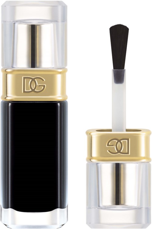 Lip gloss tube with black, gold, and clear sections, and an applicator brush. The gold part has DG logo.