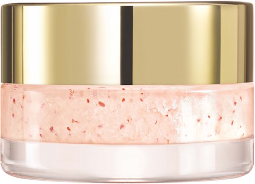 A small jar with pink cream inside and a shiny gold lid.