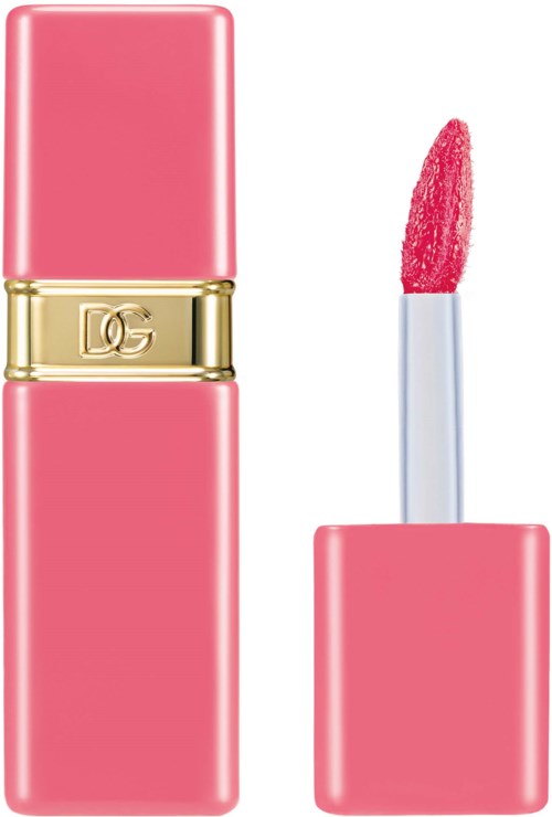 Et rosa leppestift med gullbånd og tilsvarende rosa topp, med leppestiften synlig.