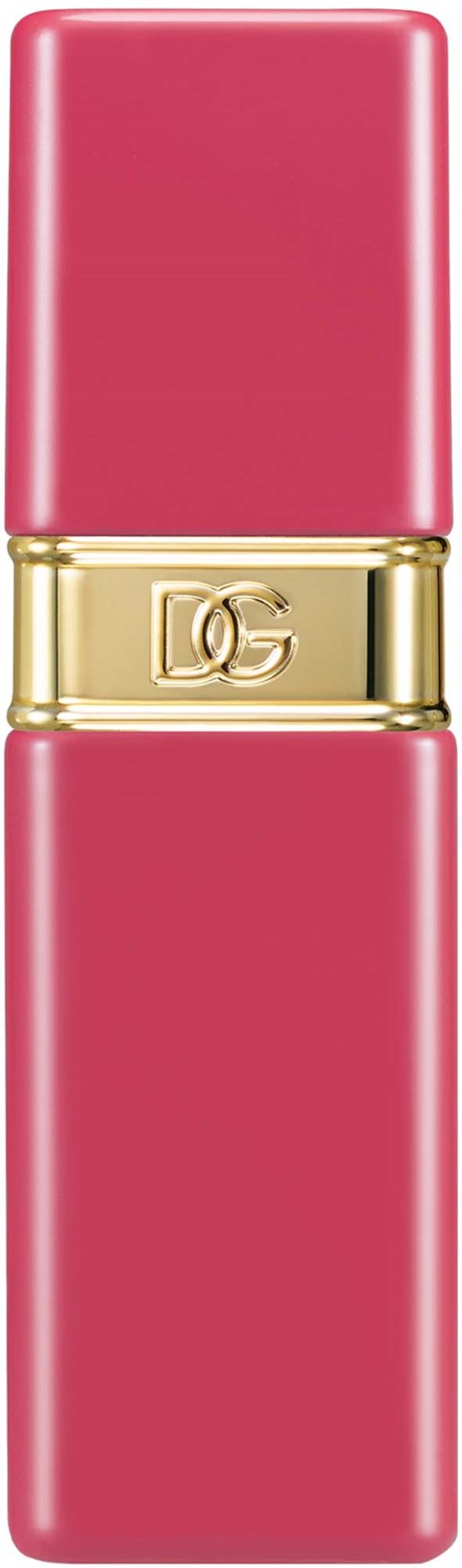 En rosa leppestift med gullist og bokstavene DG på.