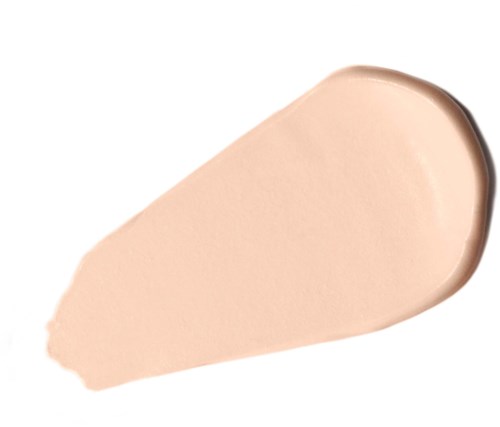 Ein cremefarbenes oder lotionartiges Fleck auf weißem Hintergrund, mit abgerundeter Kante und glänzender Oberfläche.