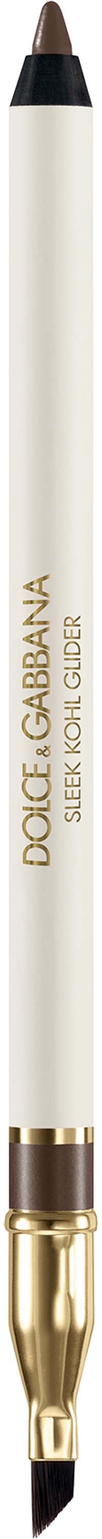 A white pen with gold accents and black tip, labeled Dolce & Gabbana Super Khol Quick.
