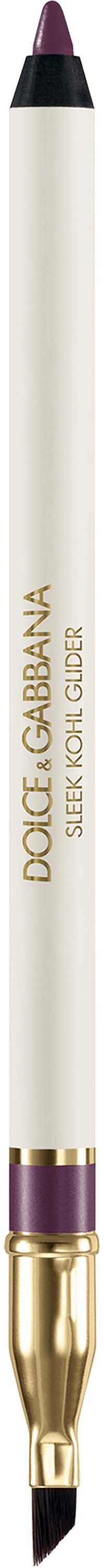A white lip liner pencil with purple and gold accents, labeled Dolce & Gabbana, Silver Khol Club.