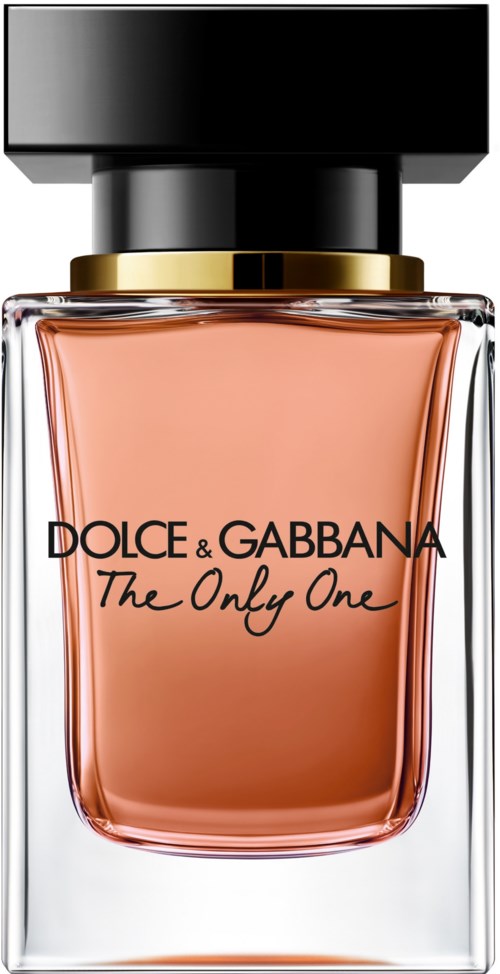Een parfumfles met een zwart deksel, gouden ring en doorzichtige glazen fles met roze vloeistof.
