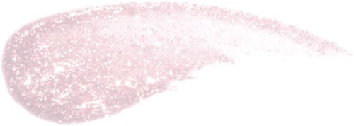 Ein großer pinker Make-up-Pinsel mit Glitzer, schwarzer Hintergrund und Text für eine Schönheitsmarke.