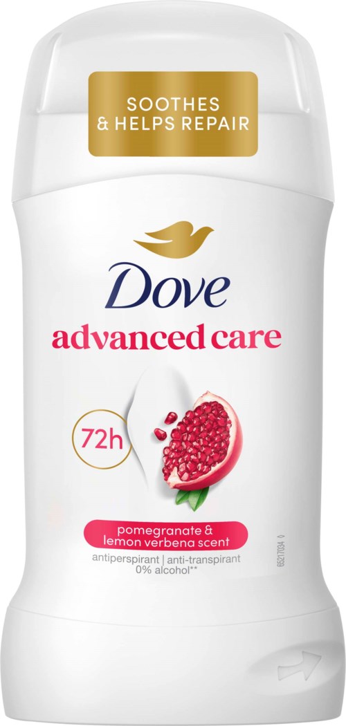 Dove deodoranttipullo, granapähkinän ja sitruksen tuoksu, 72 tunnin suoja, edistynyt hoito ja ei alkoholia.