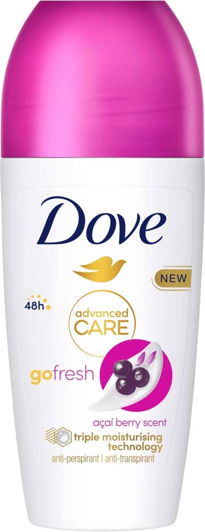 Dove deodorant met roze dop, aloe bessen geur en geavanceerde verzorging voor frisse, droge huid.