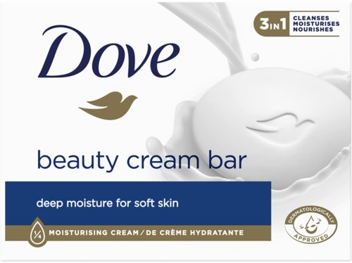 Dove Beauty Cream Bar bietet tiefen Feuchtigkeit für weiche Haut, mit 3-in-1-Formel, die reinigt, pflegt und nährt.
