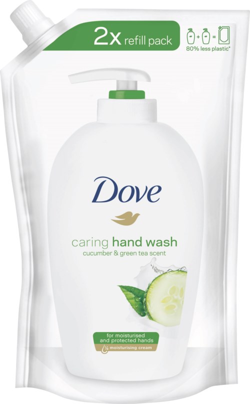 Nachfüllpackung Dove pflegende Handwäsche mit Gurke und grünem Tee Duft, für feuchte und geschützte Hände, doppelte Größe.
