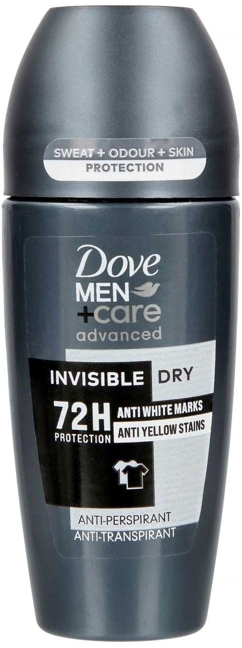 Dove Men+Care deodorantestick in zwart en grijs, biedt 72 uur bescherming, tegen witte vlekken en gele vlekken.