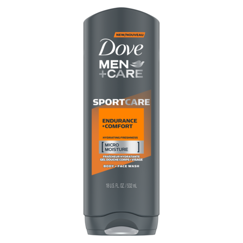 Dove Men+Care SportCare Körper- und Gesichtswaschmittel mit Feuchtigkeit, Mikrofeuchtigkeit, Ausdauer und Komfort.