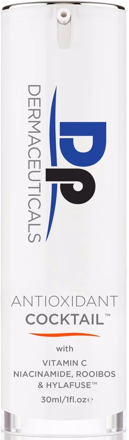 A white can with blue and black text, promoting a collagen antioxidant drink with vitamins and rooibos.