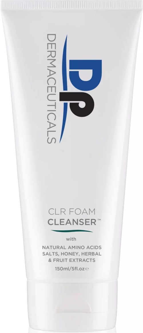A white tube with blue and black text, contains Dermaceuticals CLR Foam Cleanser with natural ingredients, 150ml.