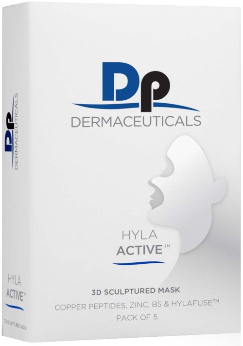 Box showing Dermaceuticals Hyla Active 3D mask with a face silhouette and blue accents.