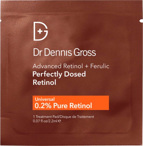 Det här är förpackning för en hudvårdsprodukt med beskrivning av retinol, kallad 'Perfectly Dosed Retinol'.