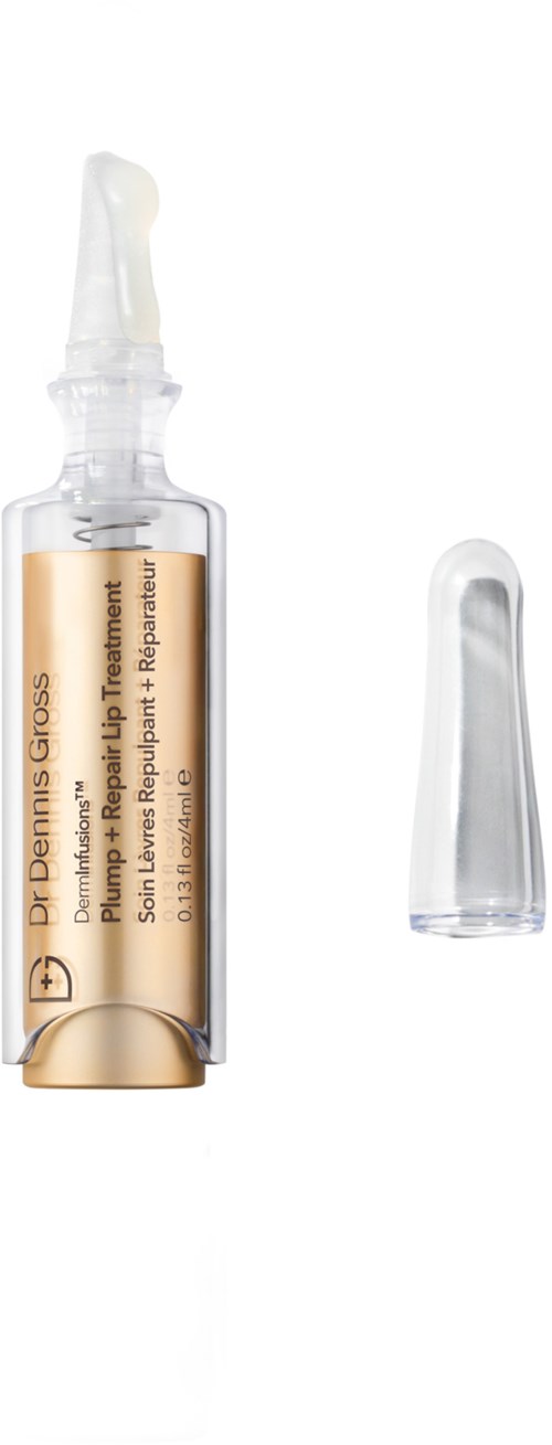 En liten glasburk med genomskinlig lock och etikett som lyder "Dr. Dennis Gross" och "Stimulating Peel."