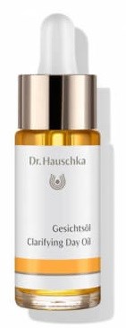 Kleine Flasche mit 'Dr. Hauschka' beschriftet, mit Tropferhülse, für Hautpflege, besonders Tagesöl.