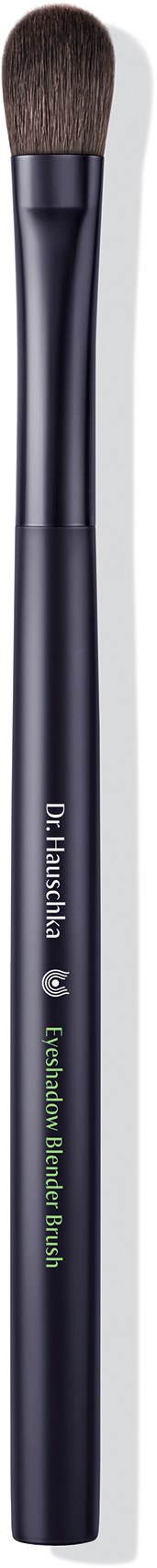 A makeup brush with dark handle and soft, rounded bristles.