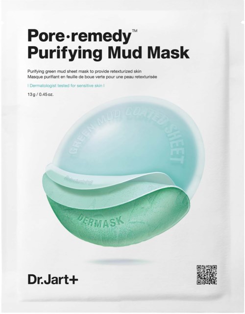 Verpackung eines Hautpflegeprodukts mit grünem Masken, Marke Dr. Jart+ und Produktname, kleine Textdetails.